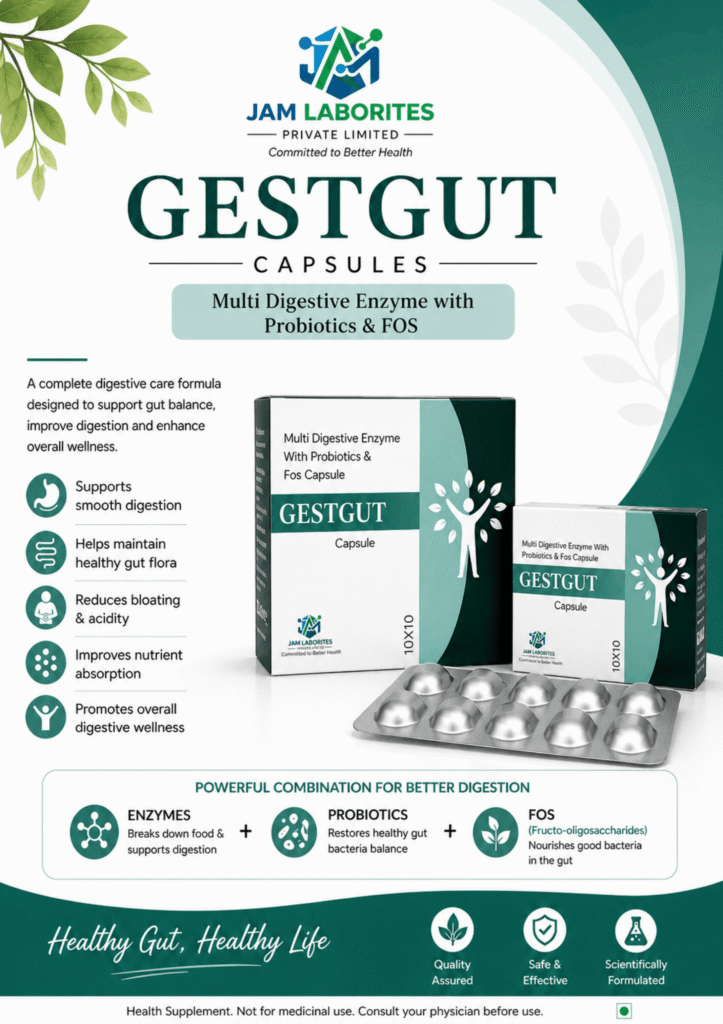 GESTGUT Capsule (Digestive Enzymes with Probiotics & FOS)