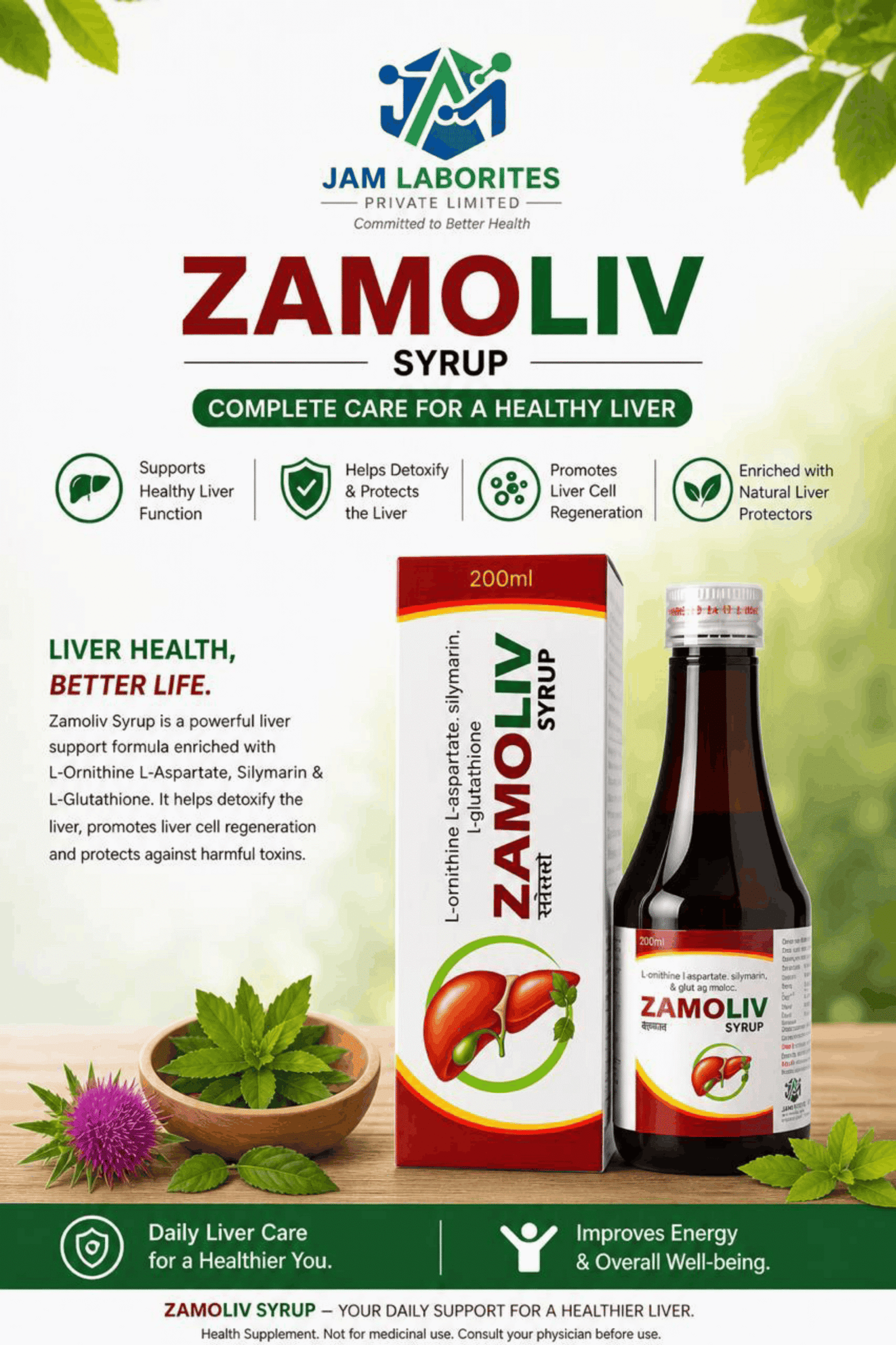 ZAMOLIV Syrup (L-Ornithine L-Aspartate + Silymarin + L-Glutathione)